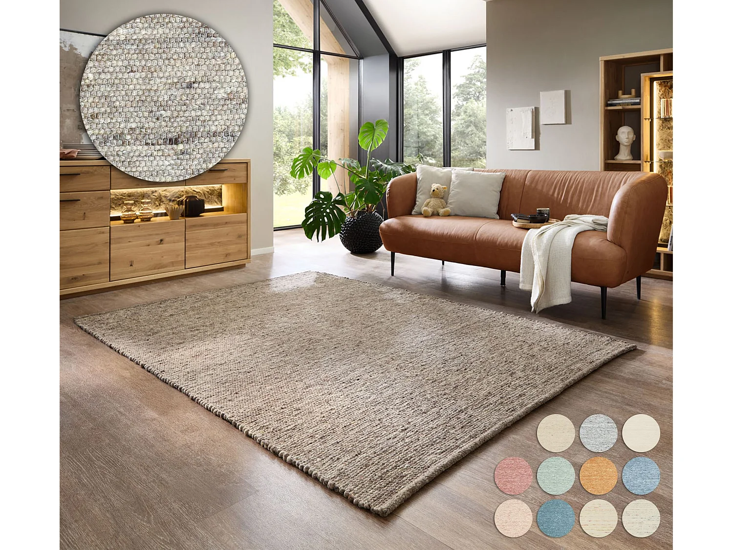 Alfombra de lana reversible tejida a mano 140x200 cm Marrón Multi Alpen