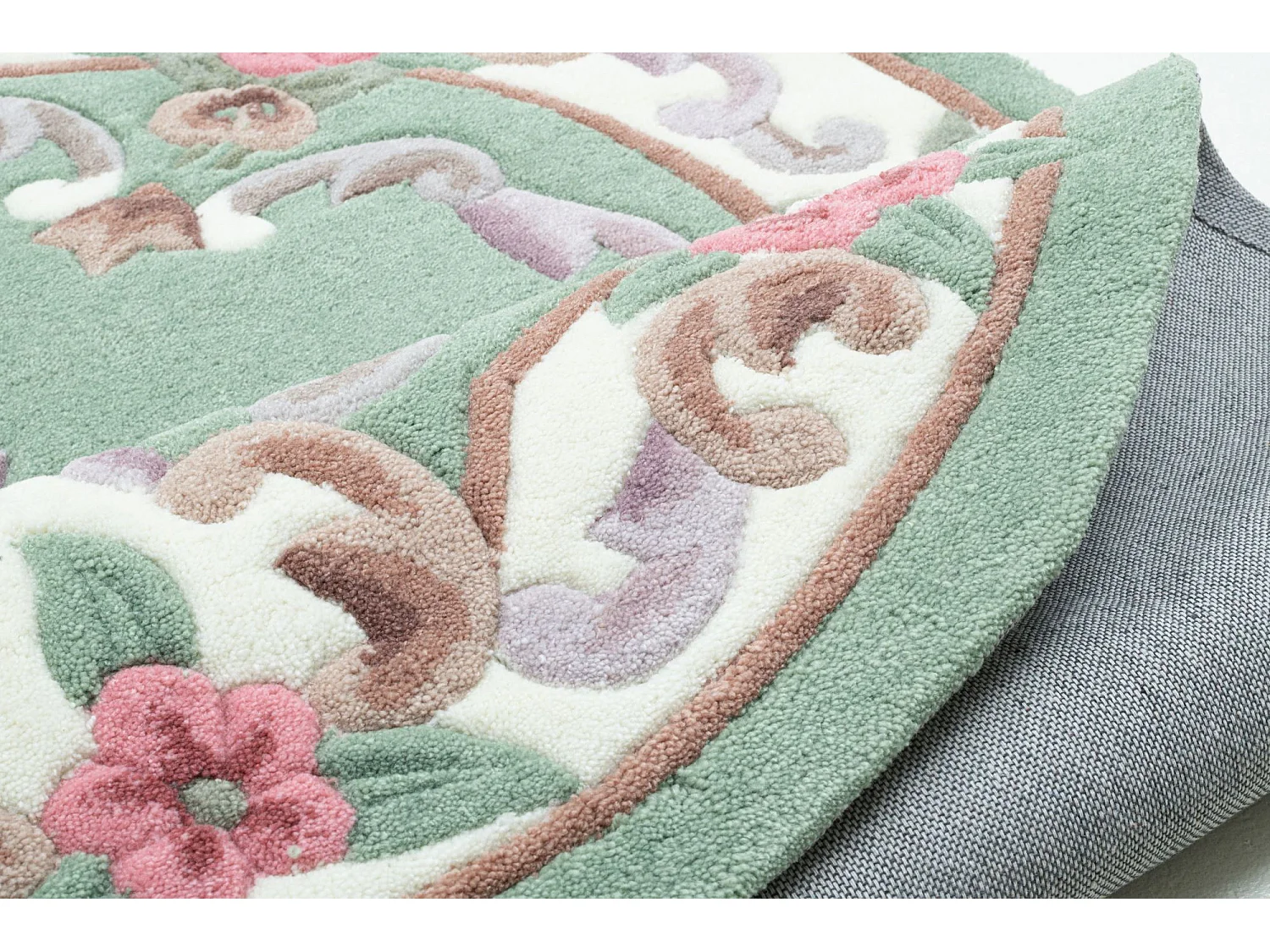 Tapis tufté à la main avec bordure, style Aubusson  190x290 cm vert Ming