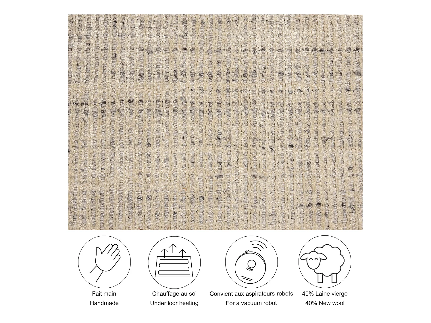 Tapis UNI rayé en viscose et laine 190x190 cm beige Venus