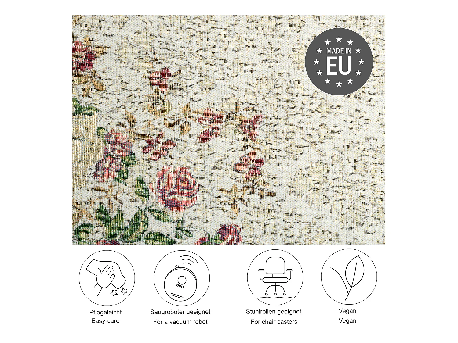 Teppich mit Bordüre und Blumenmuster 200x290 cm Beige Flomi