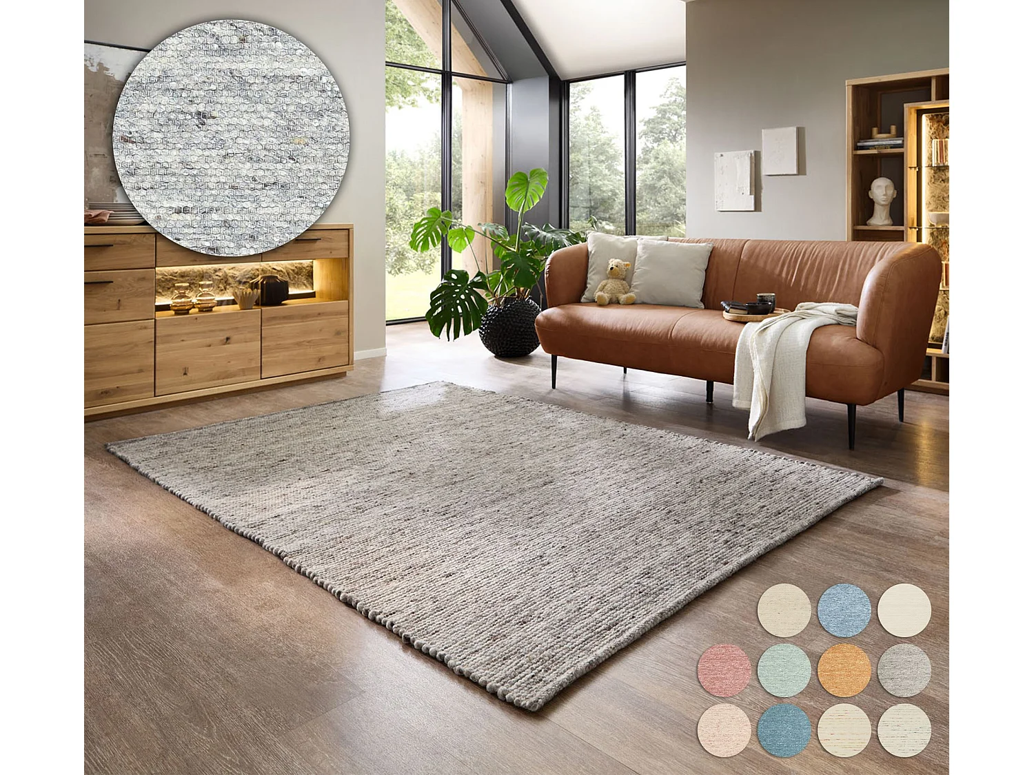 Tapis en laine réversible tissé à la main 140x200 cm natural gris Alpen