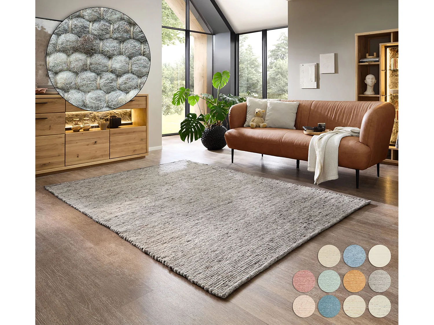 Tapis en laine réversible tissé à la main 140x200 cm natural gris Alpen