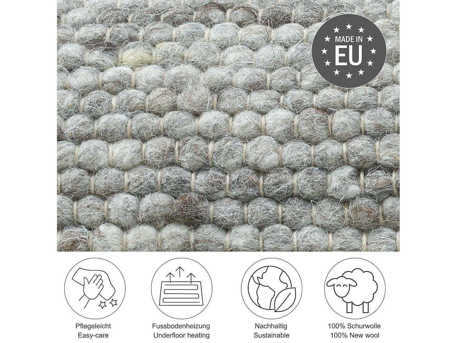 Tapis en laine réversible tissé à la main 140x200 cm natural gris Alpen