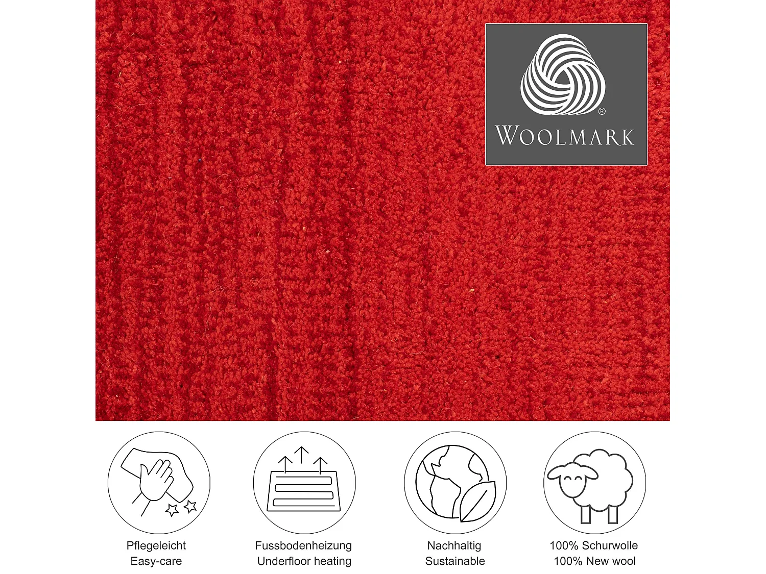 Tapis en laine avec dégradé de couleurs 90x160 cm rouge Wool Comfort