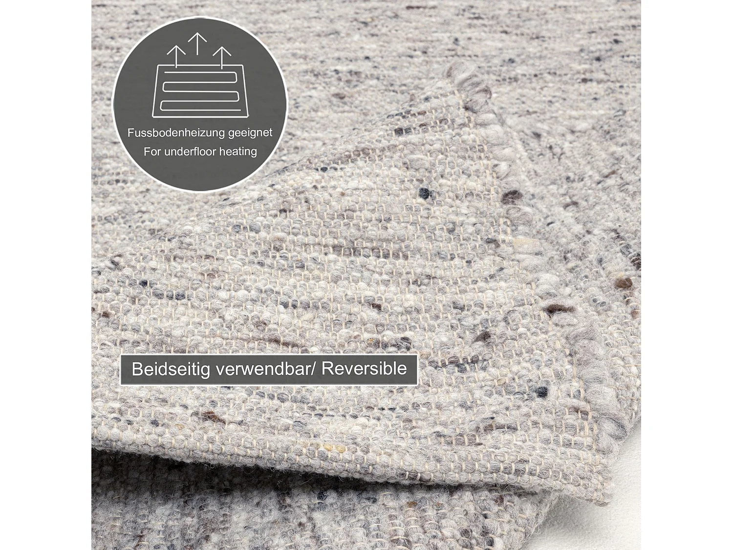 Tapis en laine tissé à la main réversible 160x230 cm gris Alm-Glück