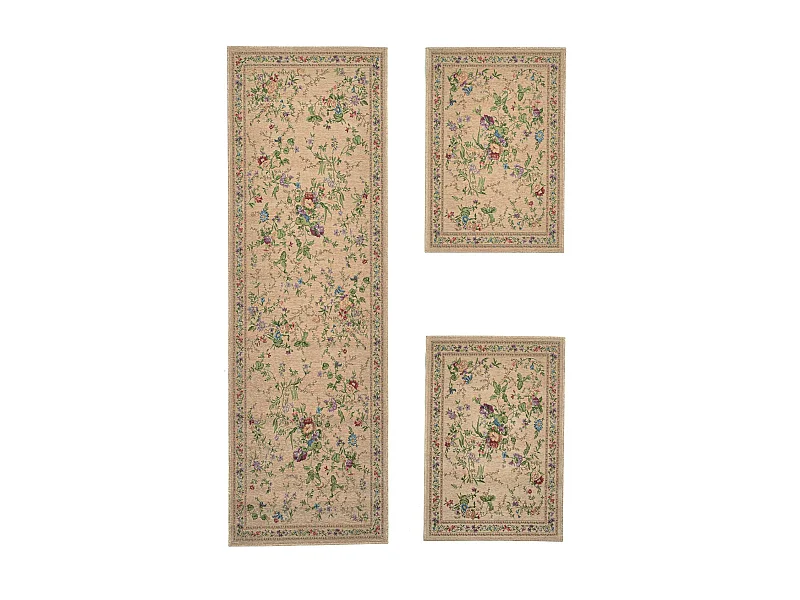 Tapis avec bordure et motif floral 70x400 cm beige Flomi