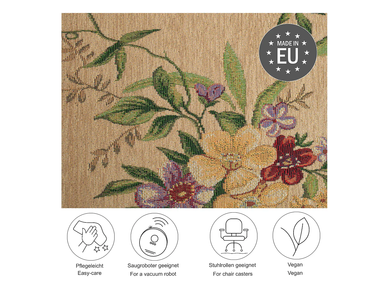 Teppich mit Bordüre und Blumenmuster 70x400 cm Beige Flomi