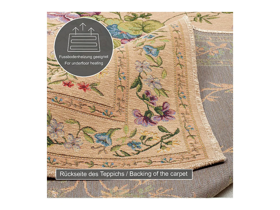 Teppich mit Bordüre und Blumenmuster 70x400 cm Beige Flomi