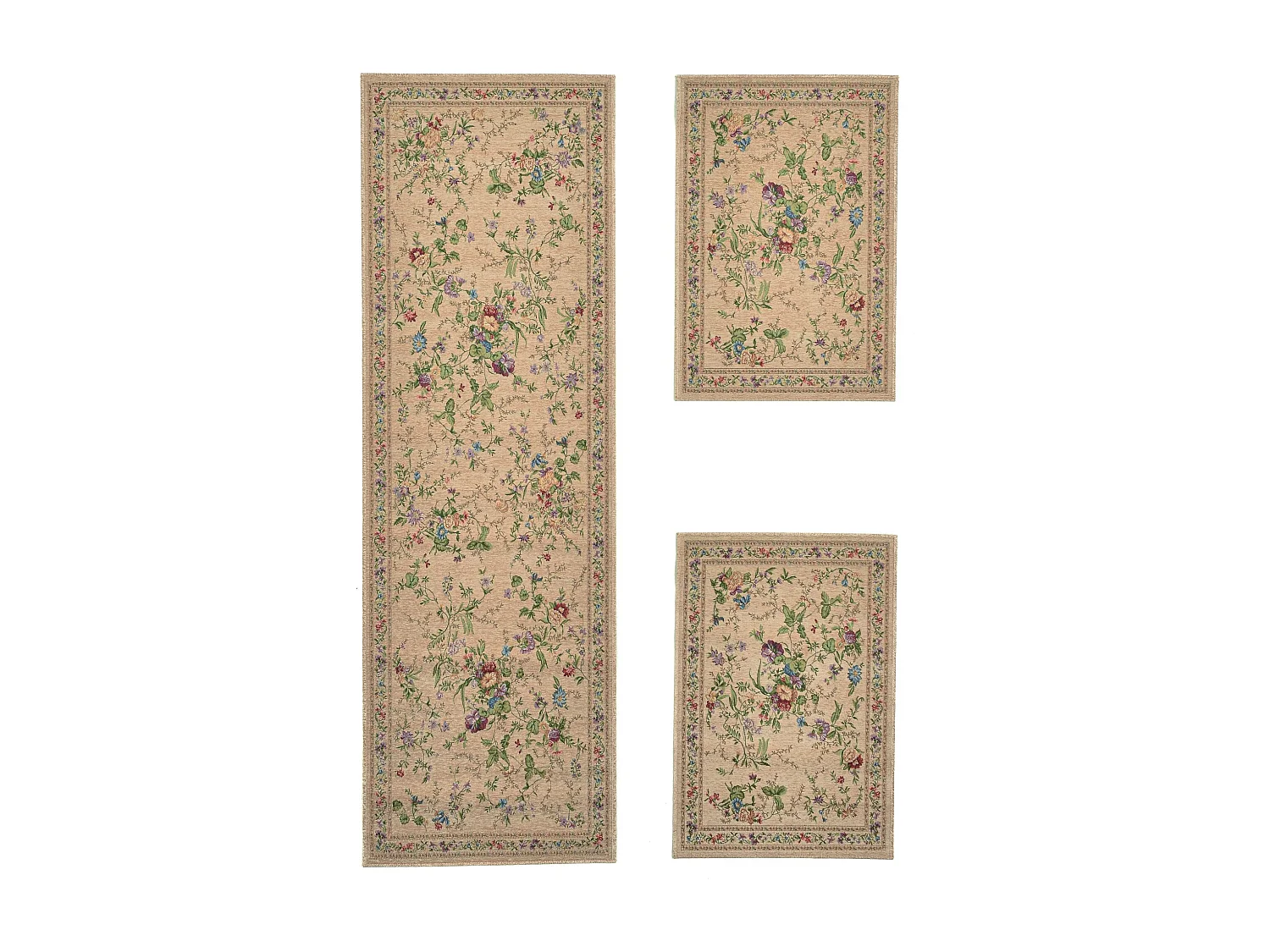 Tapis avec bordure et motif floral 70x400 cm beige Flomi