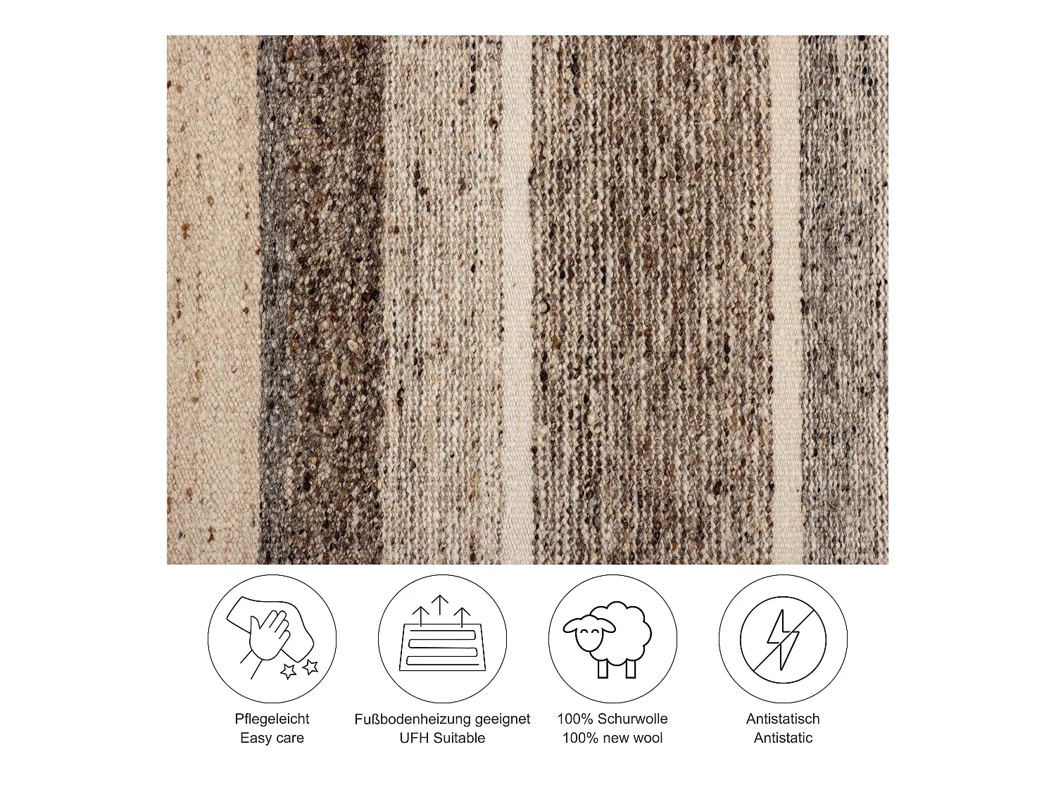 Handgewebter wendbarer Wollteppich 140x200 cm Beige Multi Ehrwald