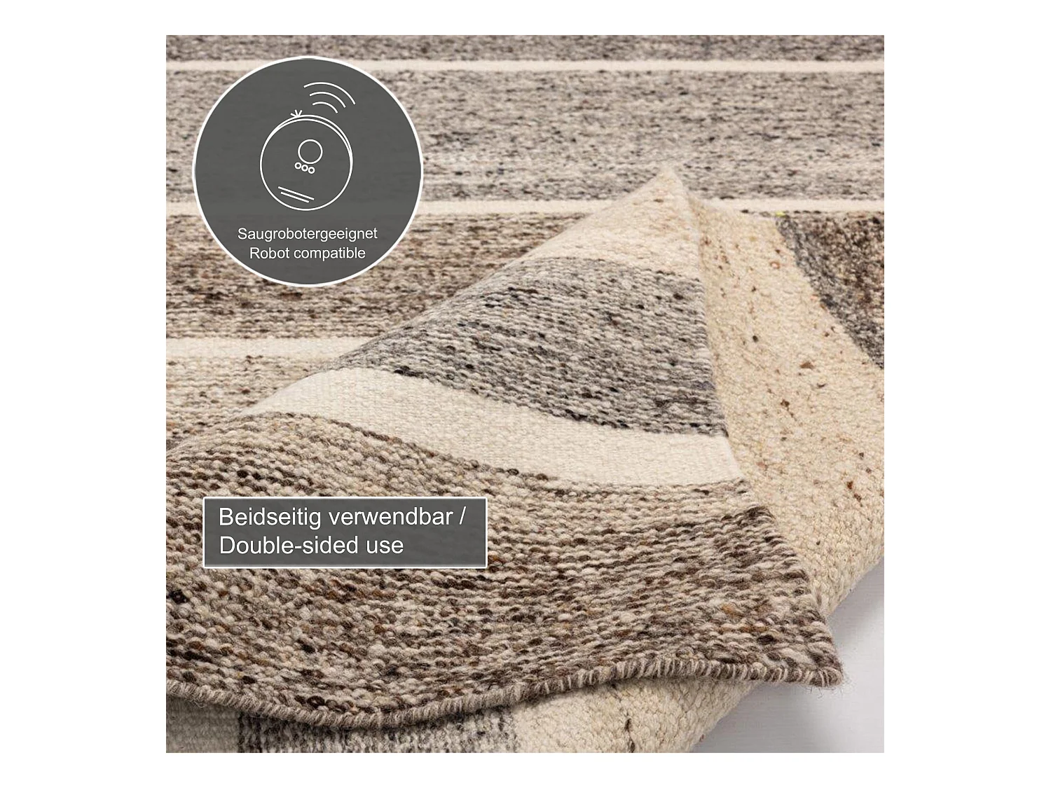 Handgewebter wendbarer Wollteppich 140x200 cm Beige Multi Ehrwald