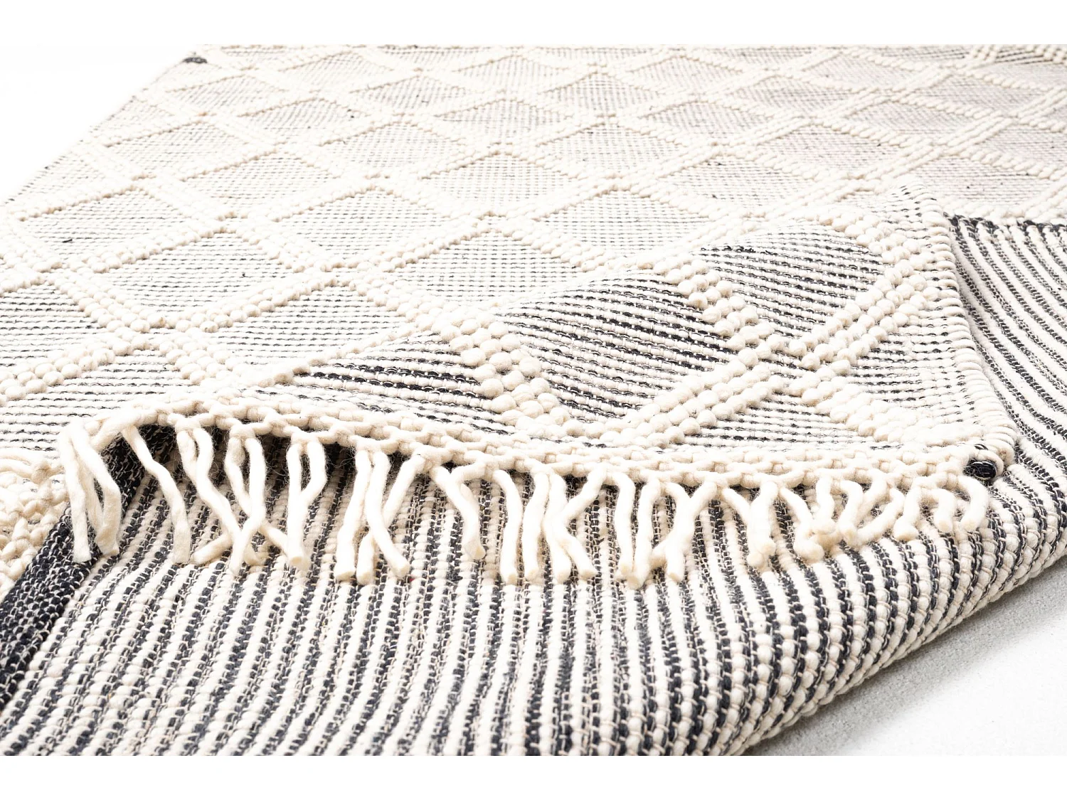 Handgewebter Teppich im Ethno Design 190x290 cm Natur Colored Macrame