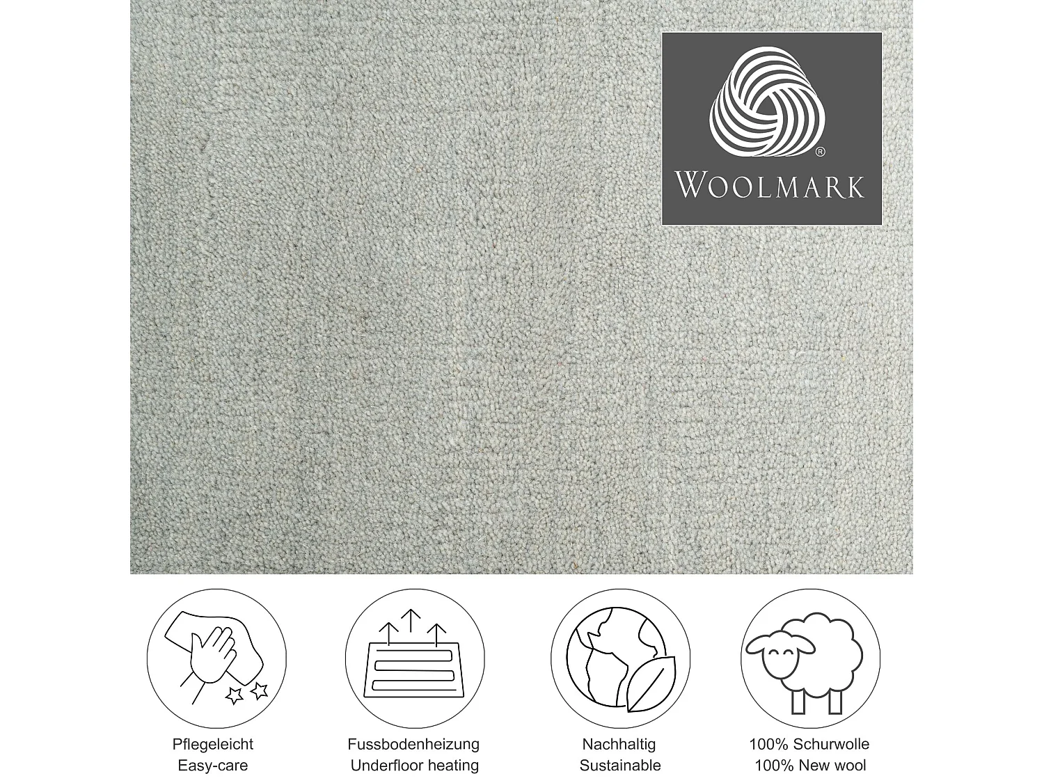 Tapis en laine avec dégradé de couleurs 60x90 cm gris Wool Comfort