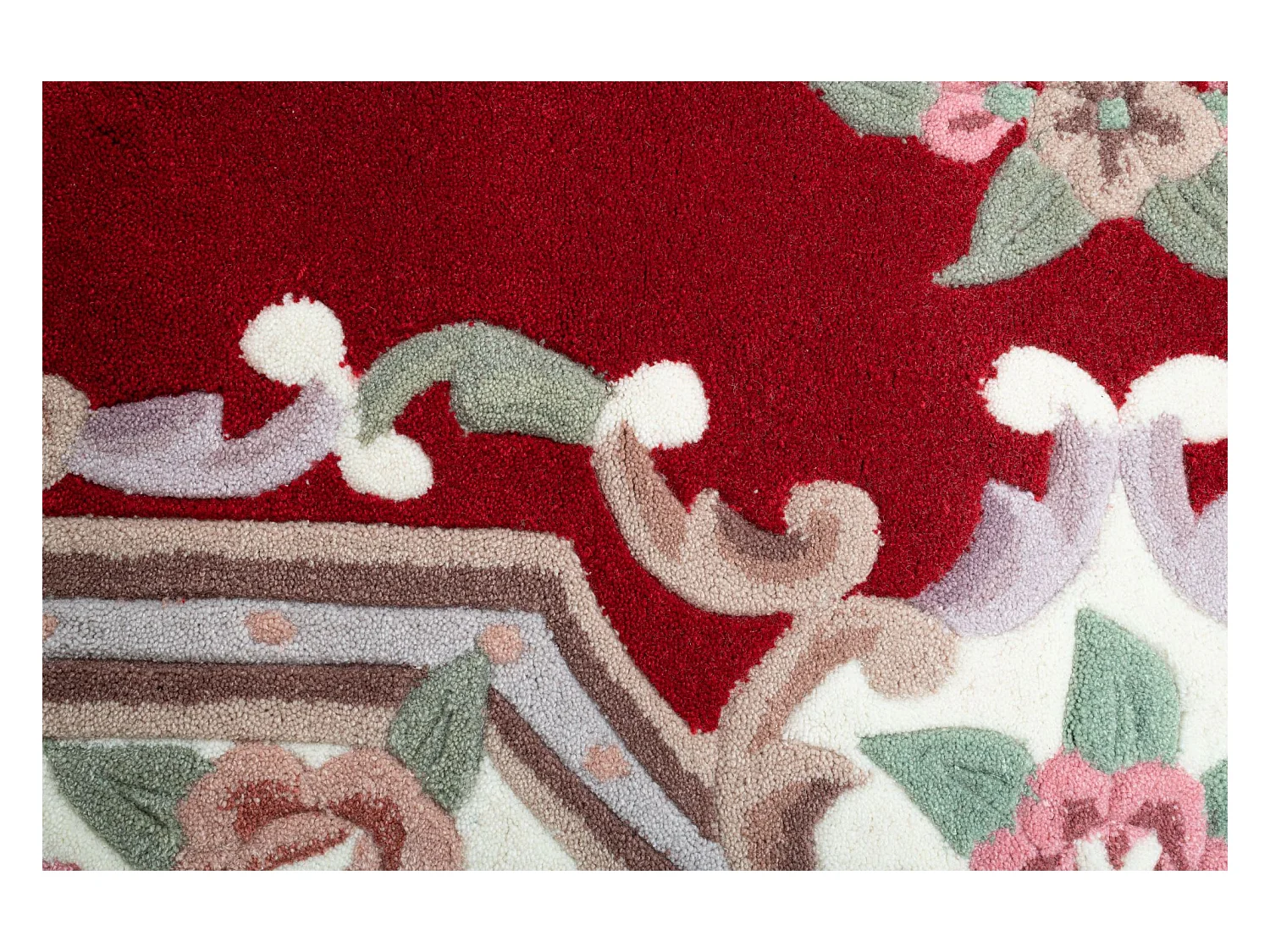 Tapis tufté à la main avec bordure, style Aubusson  70x140 cm rouge Ming