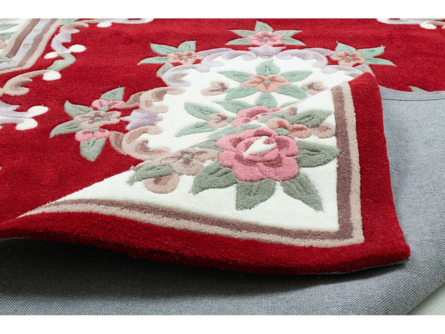 Tapis tufté à la main avec bordure, style Aubusson  70x140 cm rouge Ming