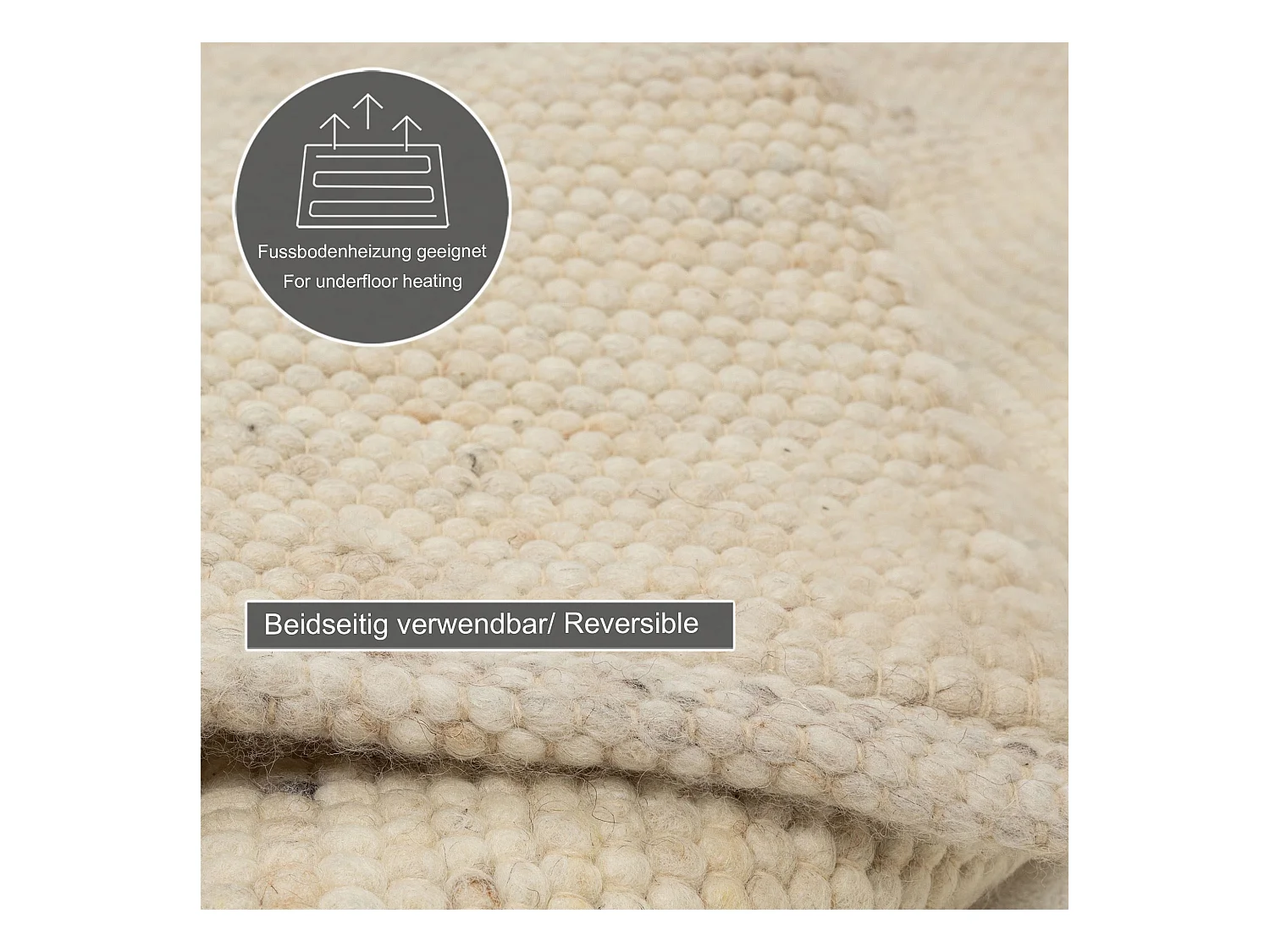 Handgewebter wendbarer Wollteppich 170x240 cm Natur Alpen