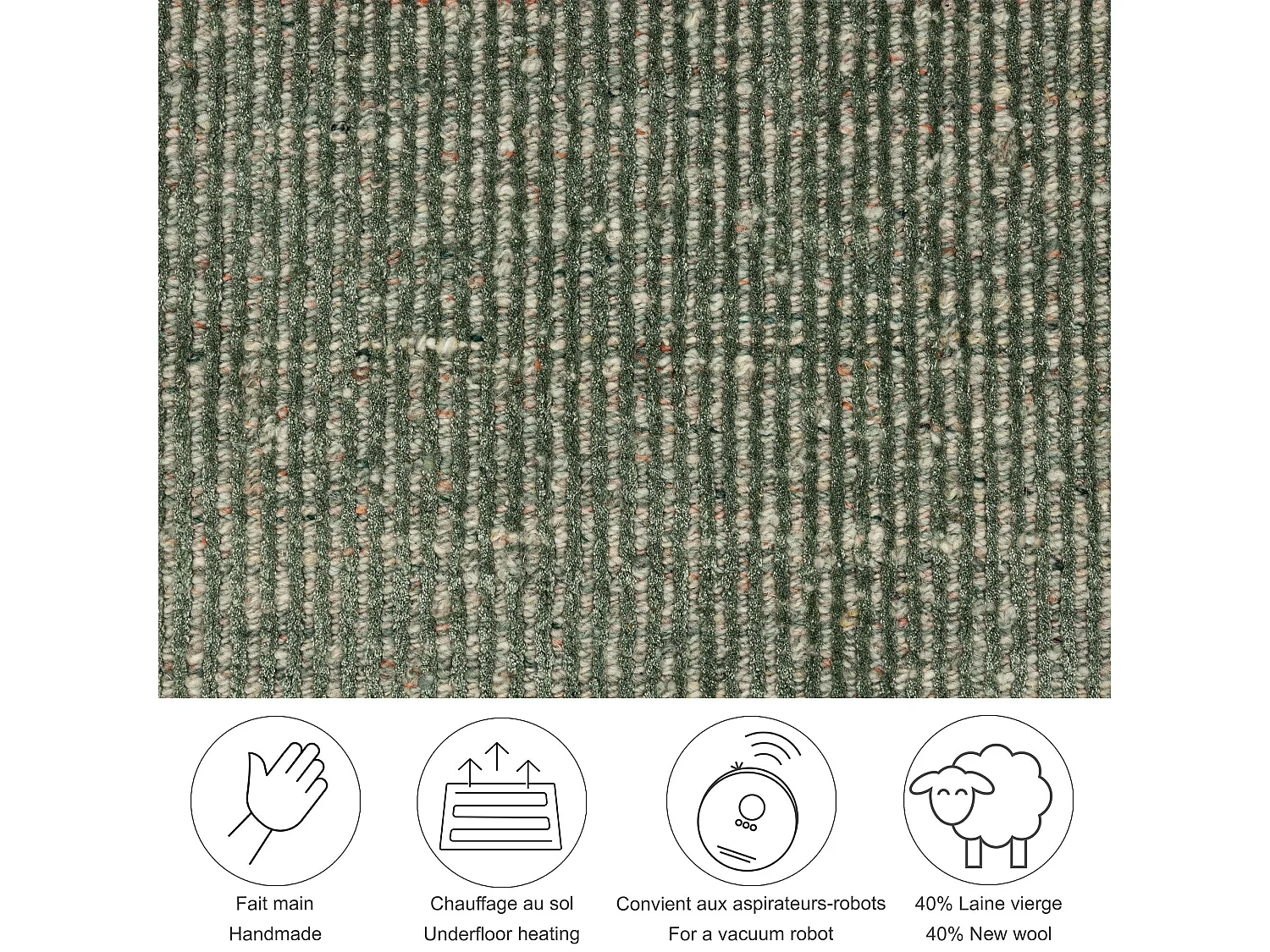 Tapis UNI rayé en viscose et laine 150x150 cm vert Venus