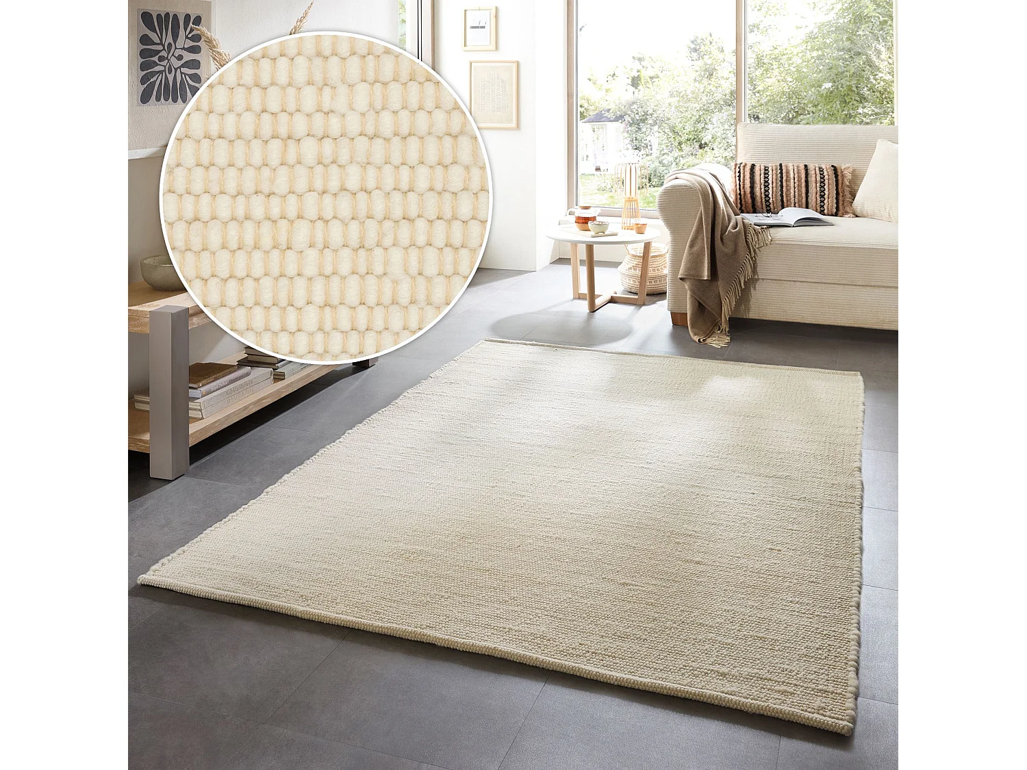 Tapis en laine tissé à la main réversible 70x130 cm natural blanc Alm-Glück