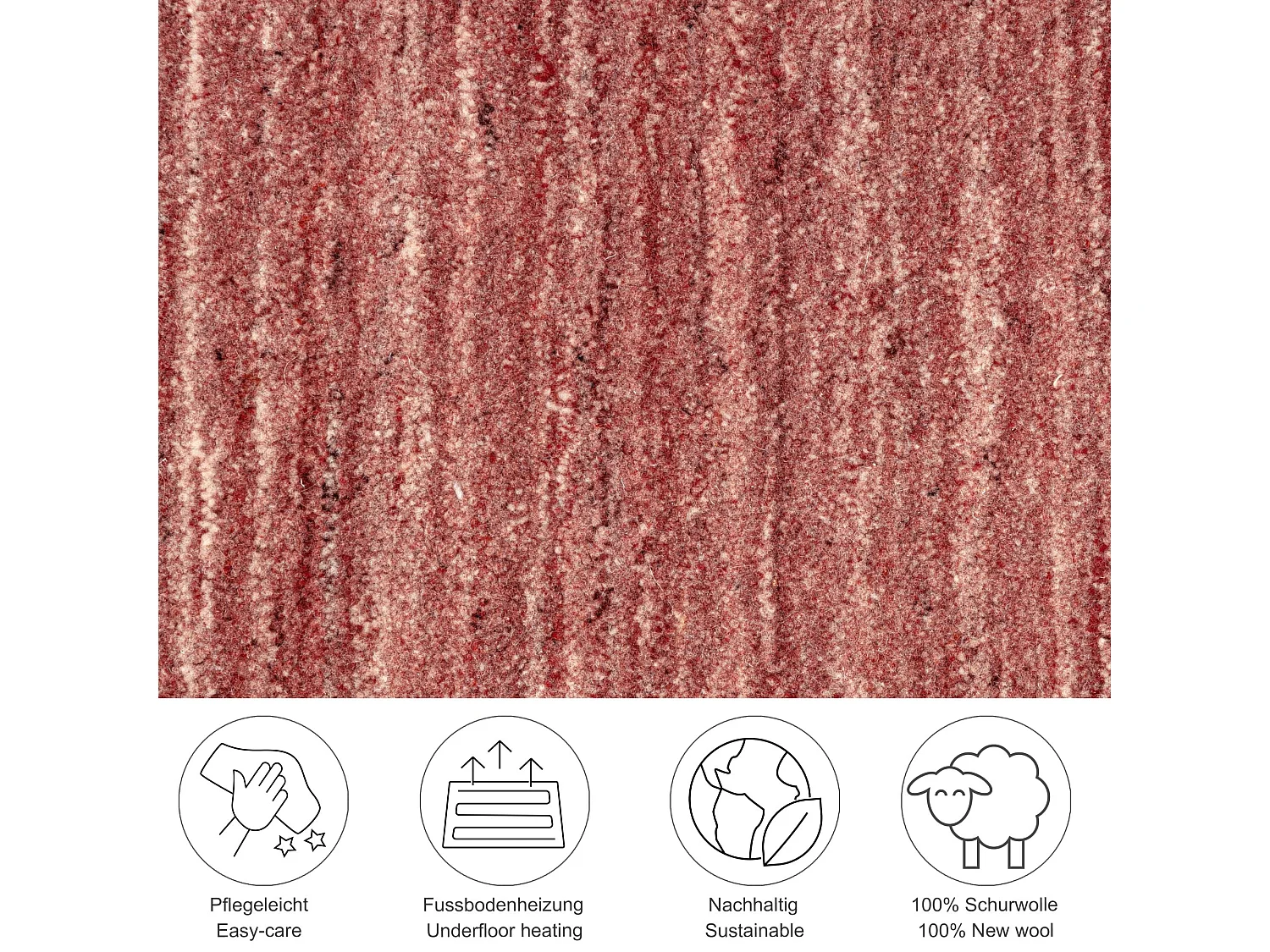 Handgeweven UNI wollen tapijt 190x290 cm rood Pure