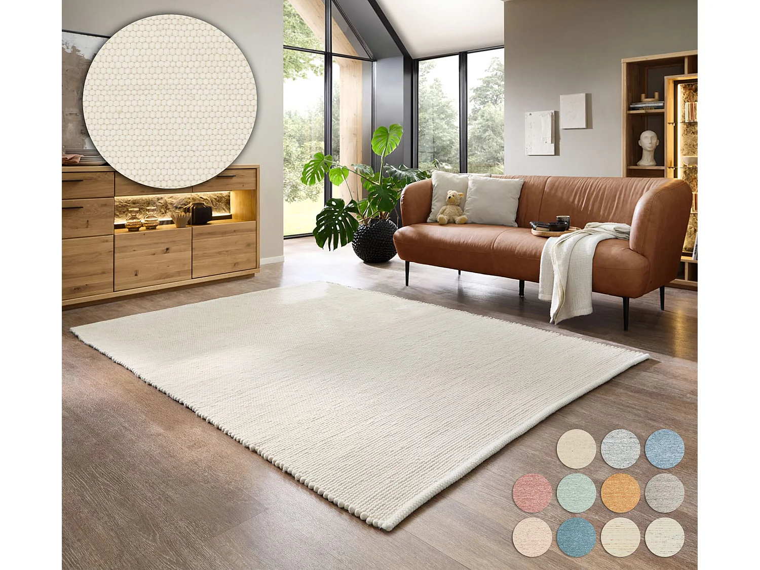 Tapis en laine réversible tissé à la main 190x290 cm natural blanc Alpen