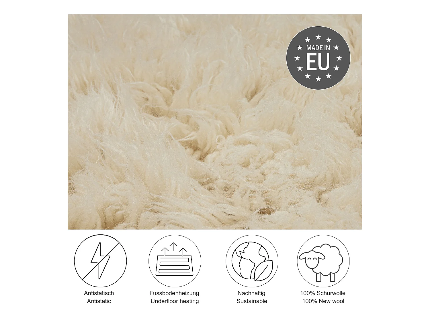 Tapis Flokati provenant de Grèce 200x200 cm natural Flokos XXL