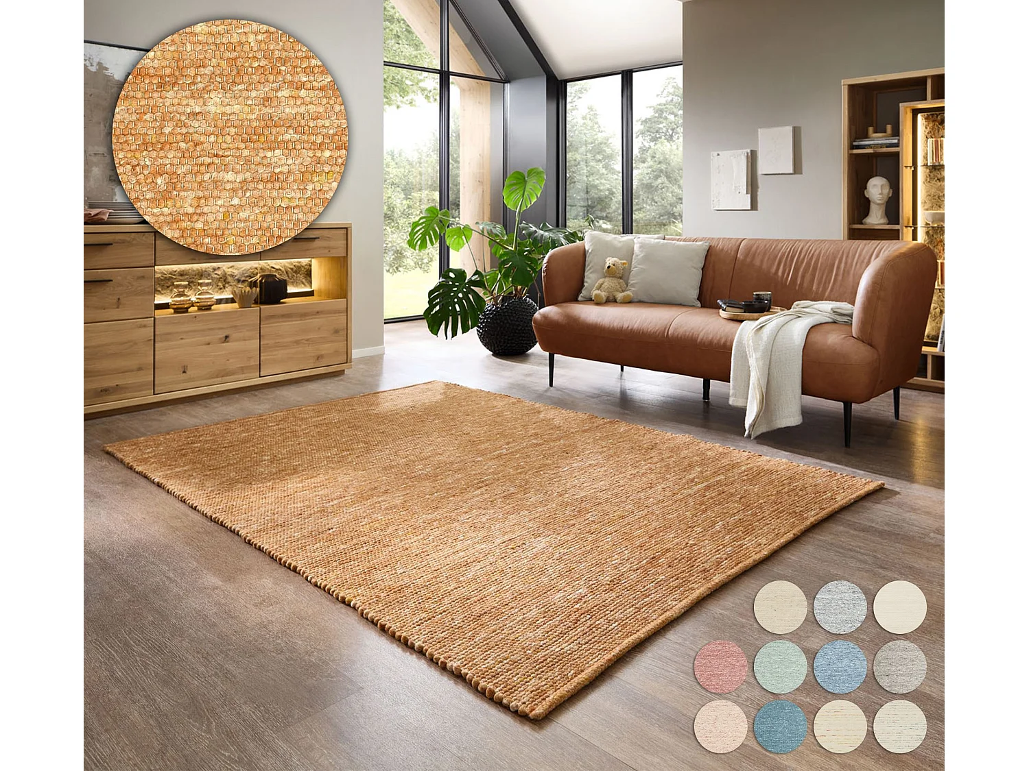 Alfombra de lana reversible tejida a mano 190x250 cm Terracota Alpen