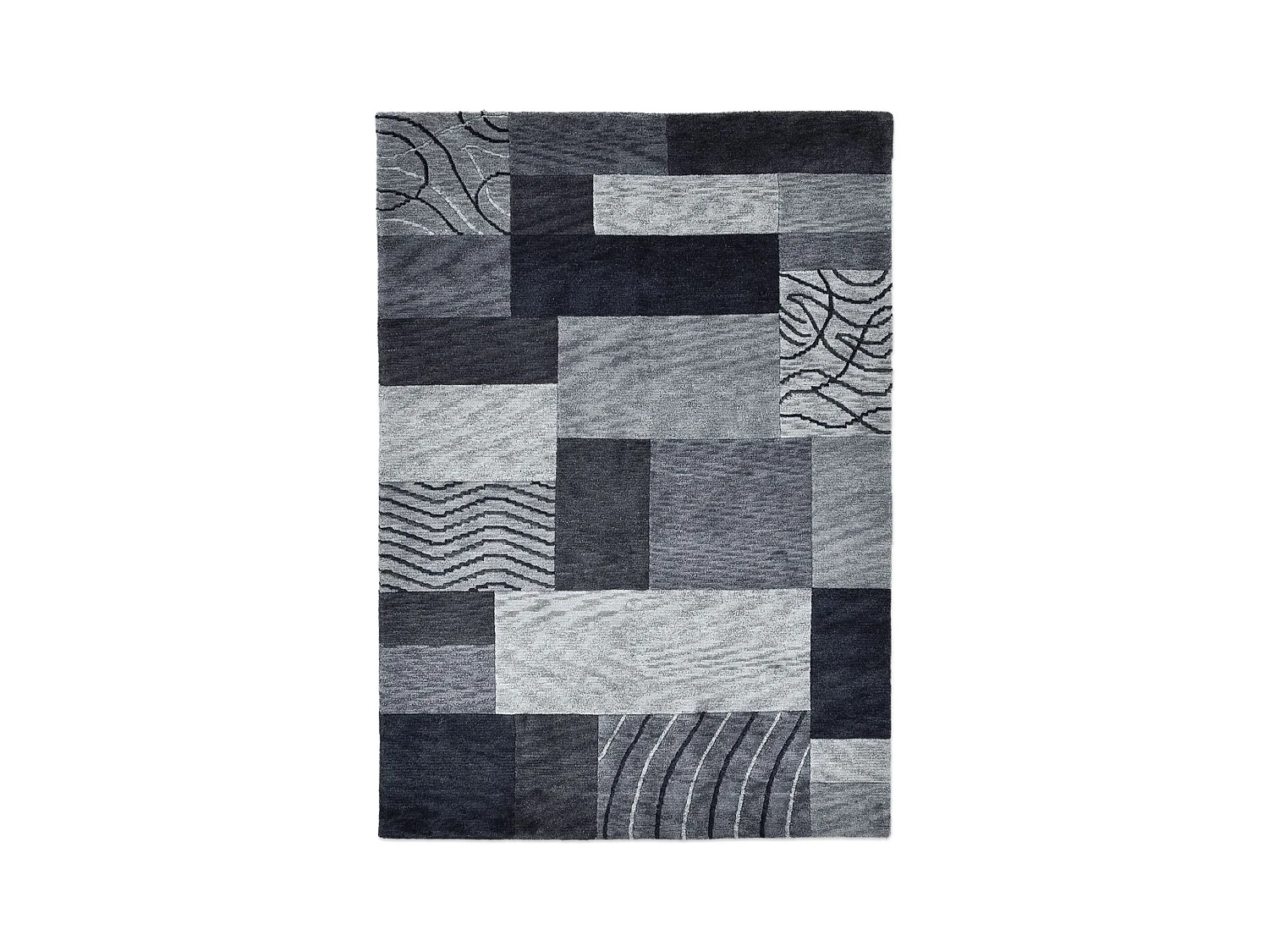 Handgeknüpfter Wollteppich im patchwork Stil 300x400 cm Anthrazit Domas