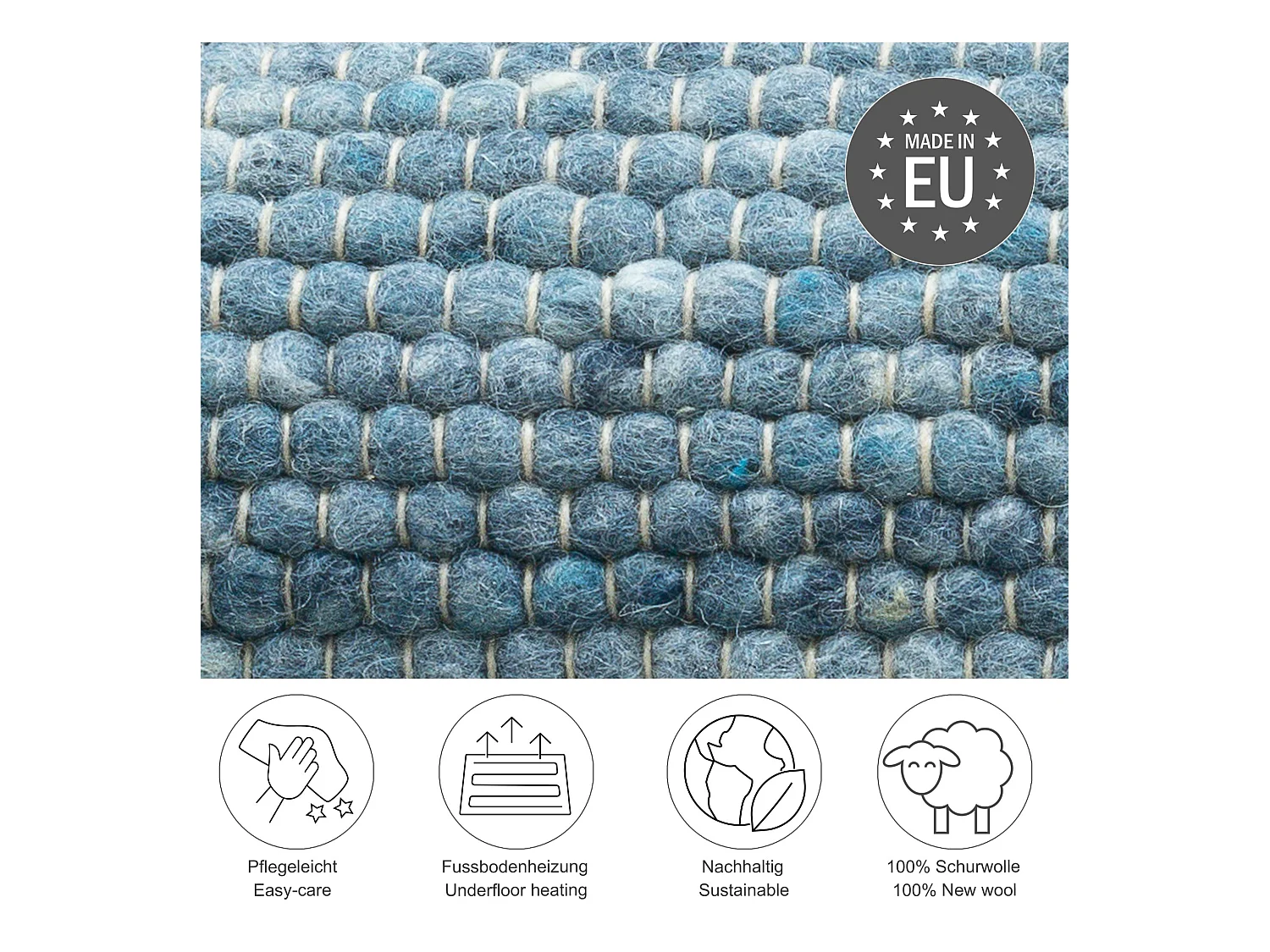 Tapis en laine réversible tissé à la main 170x240 cm bleu Alpen