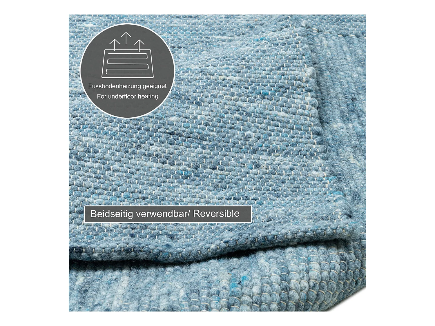 Tapis en laine réversible tissé à la main 170x240 cm bleu Alpen