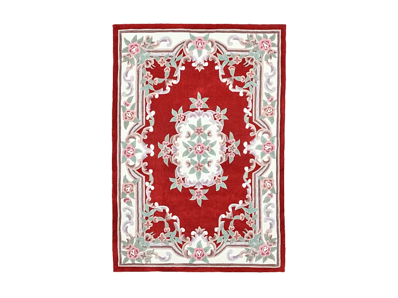 Tapete tufado à mão com borda em design Aubusson  120x180 cm vermelho Ming