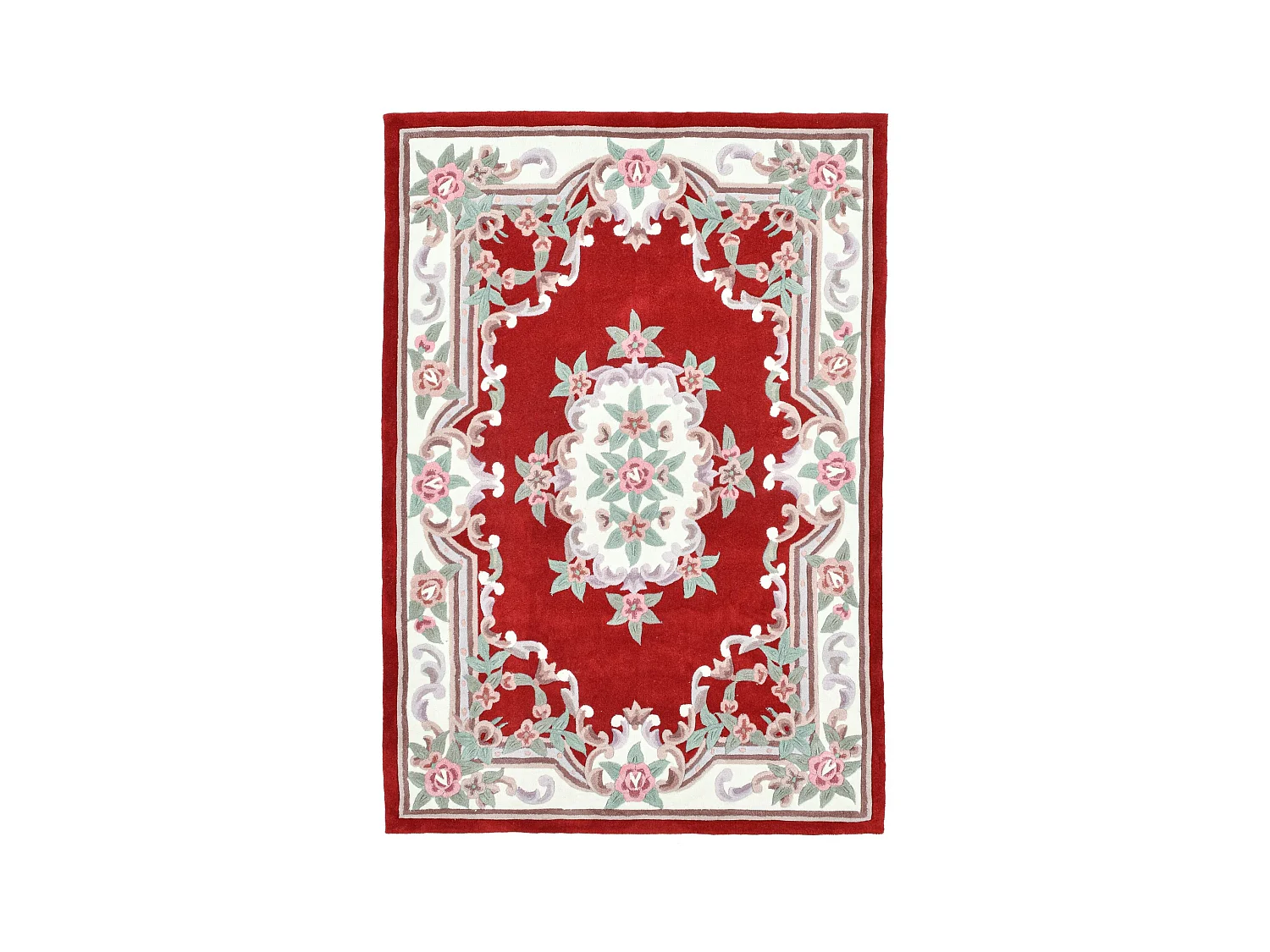 Handgetufteter Teppich mit Bordüre im Aubusson Design 120x180 cm Rot Ming