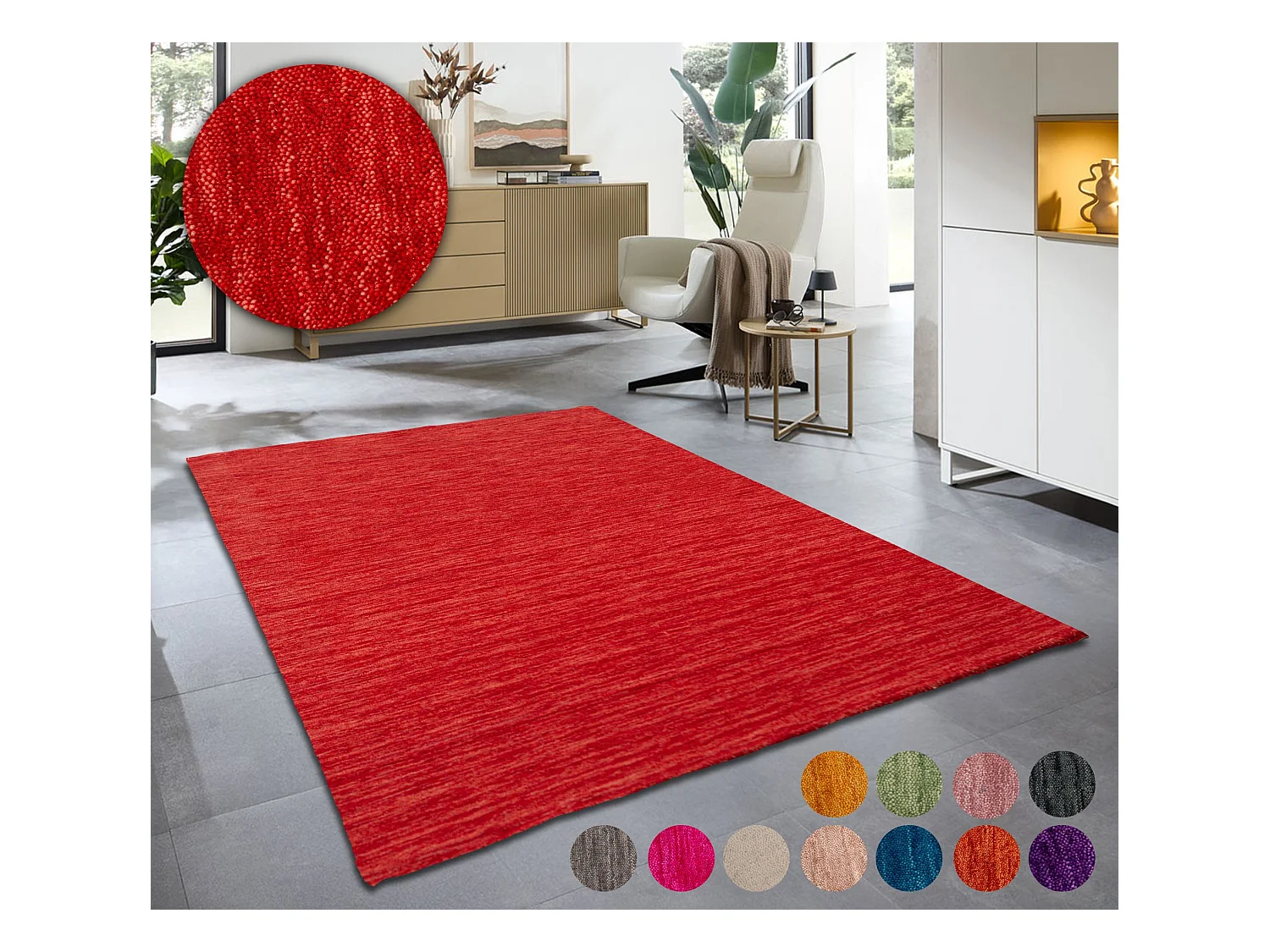 Handgewebter UNI Teppich 190x250 cm Rot Holi