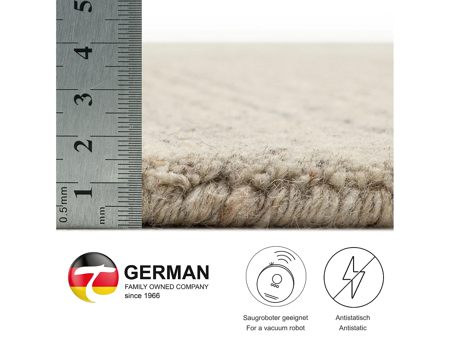 Tapis en laine UNI tissé à la main 70x140 cm natural gris Pure