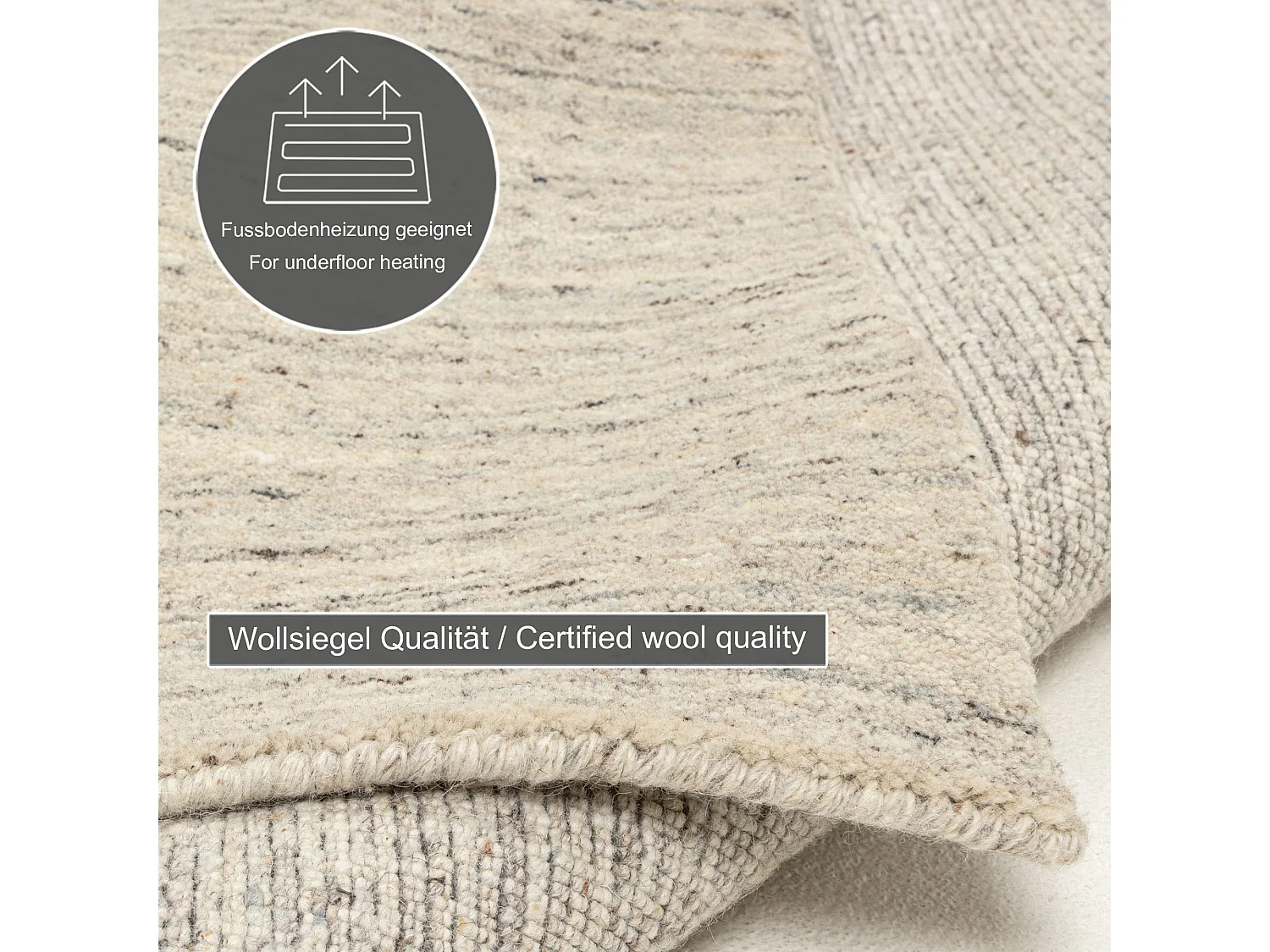 Tapis en laine UNI tissé à la main 70x140 cm natural gris Pure