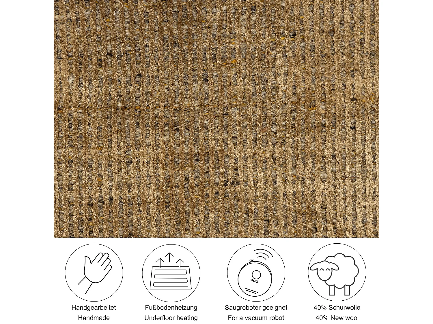 Tapis UNI rayé en viscose et laine 240x340 cm or Venus