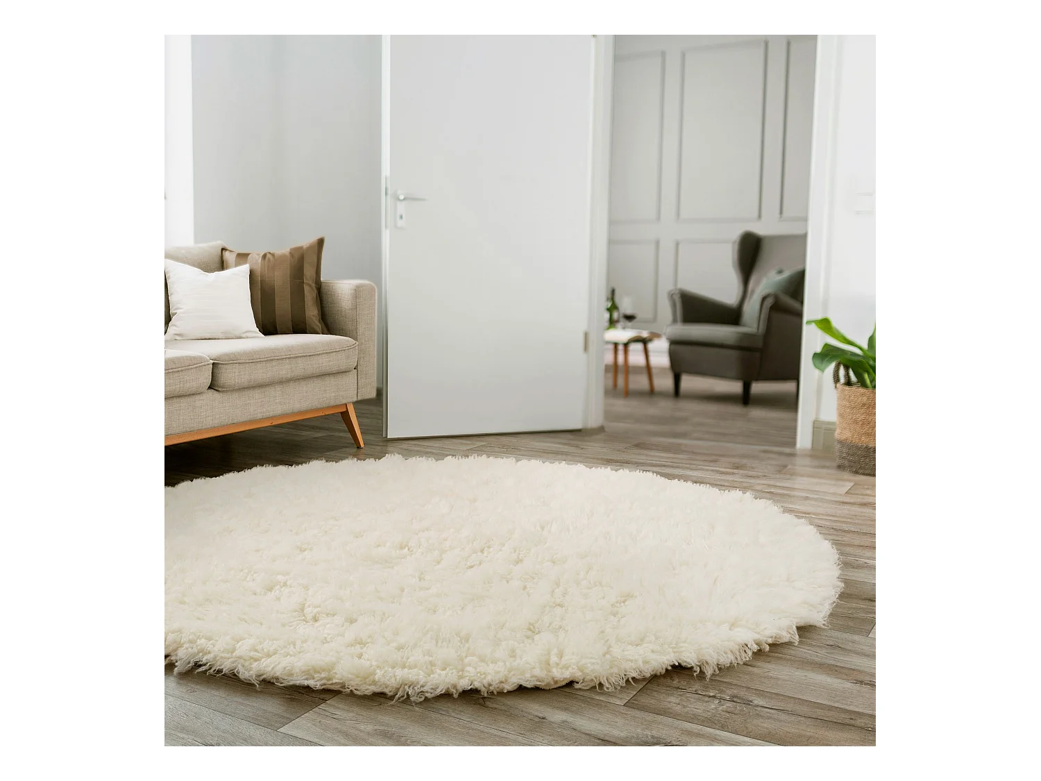 Tapis Flokati provenant de Grèce diamètre 140 cm natural Flokos 1250