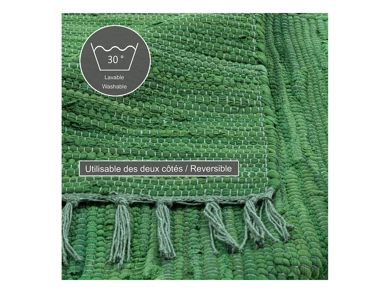 Tapis en coton tissé à la main et réversible 160x230 cm vert foncé Happy Cotton