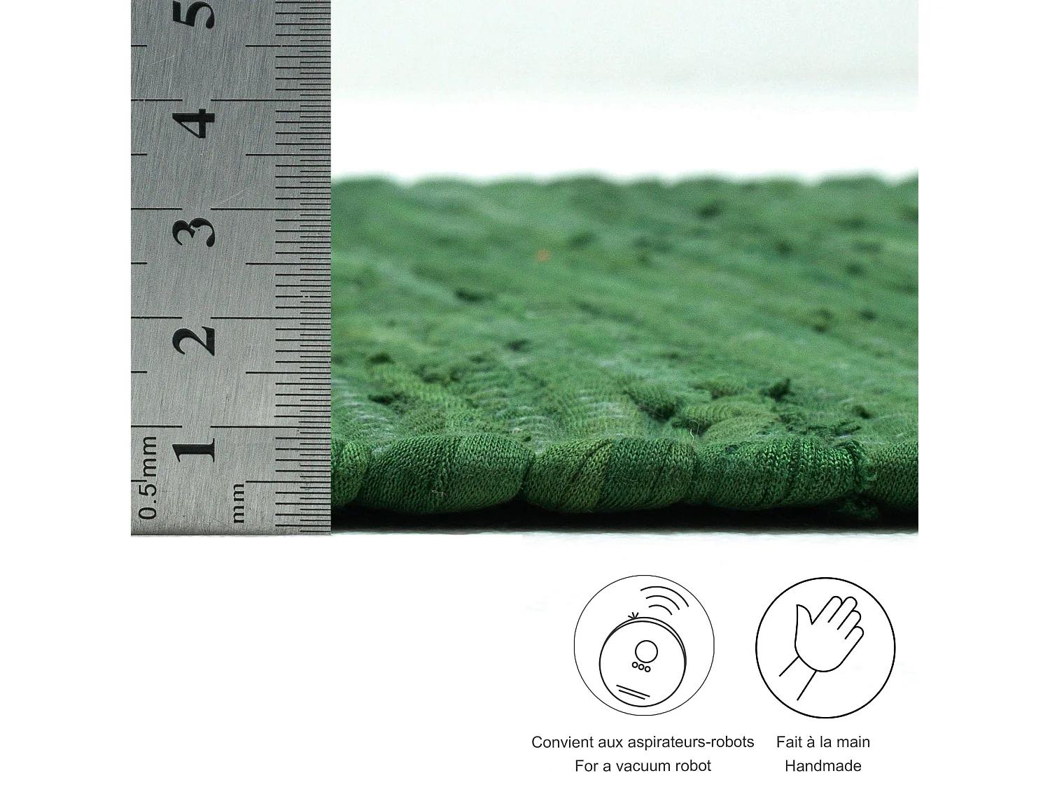 Alfombra de algodón tejida a mano y reversible 160x230 cm Verde oscuro Happy Cotton