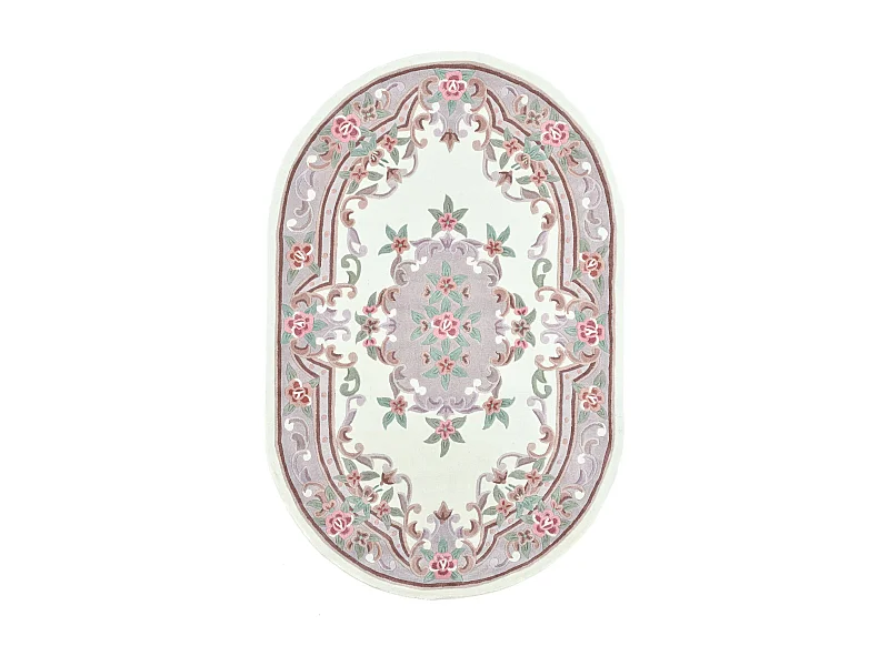 Handgetufteter Teppich mit Bordüre im Aubusson Design 190x290 cm Beige Ming