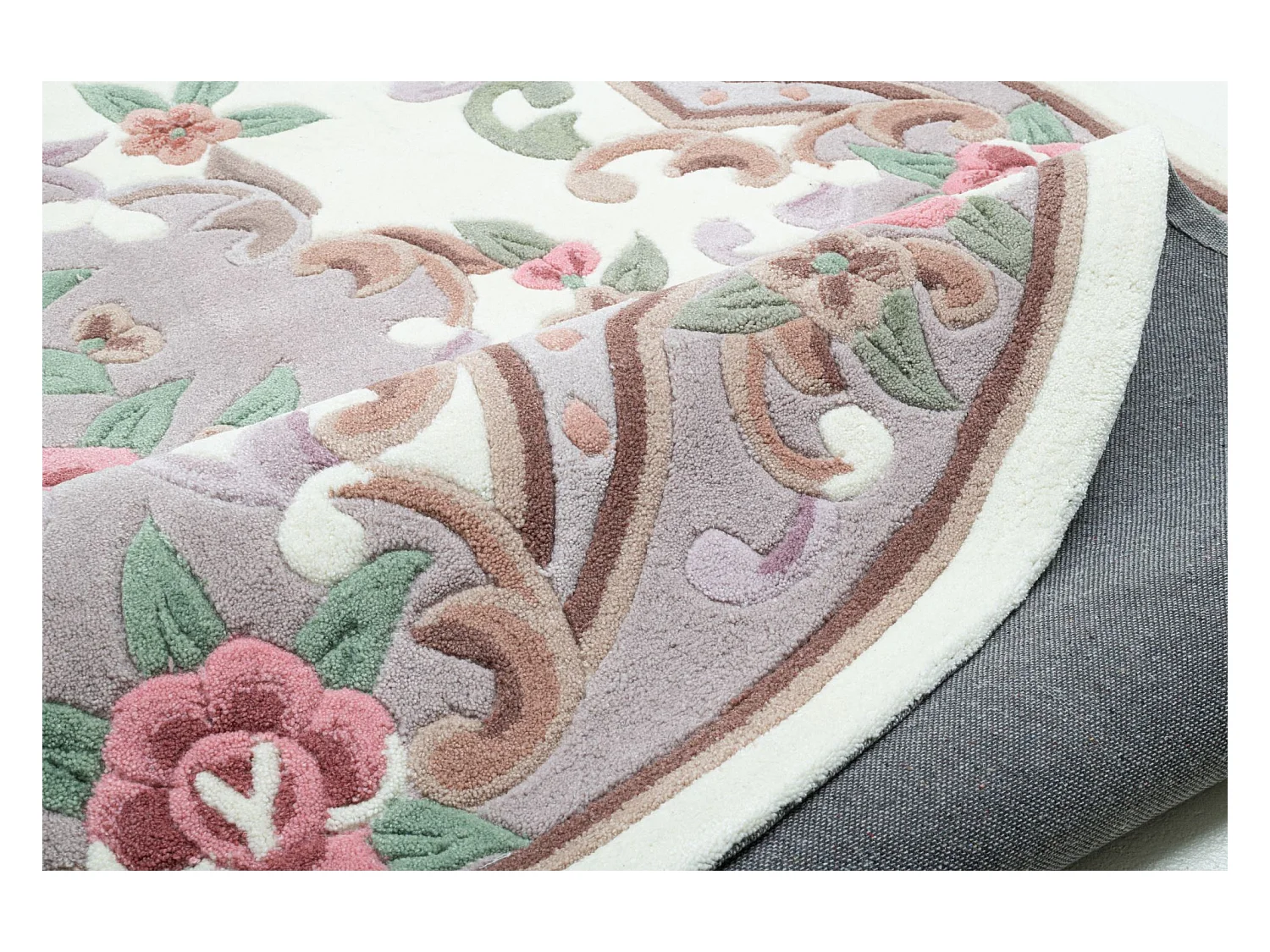 Handgetufteter Teppich mit Bordüre im Aubusson Design 190x290 cm Beige Ming