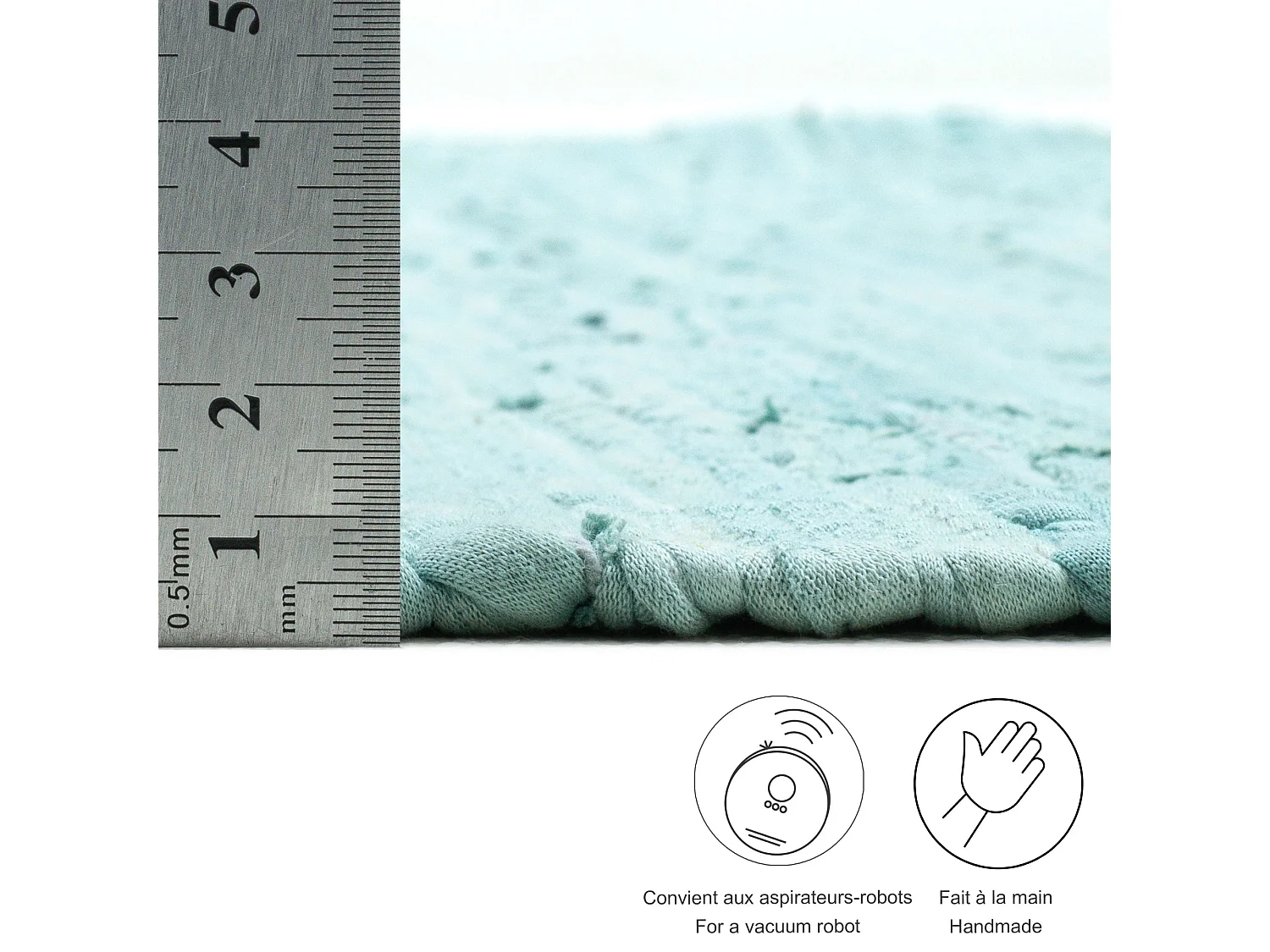 Tapis en coton tissé à la main et réversible 40x60 cm bleu clair Happy Cotton