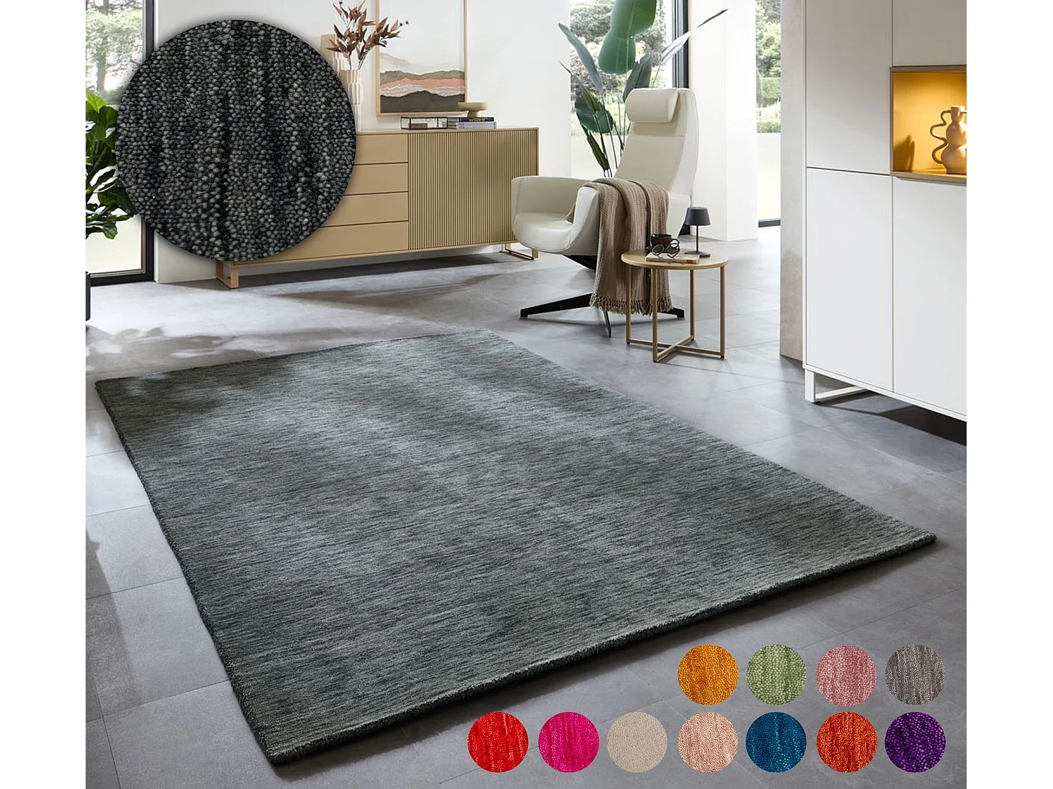 Tapis UNI tissé à la main  190x290 cm gris foncé Holi