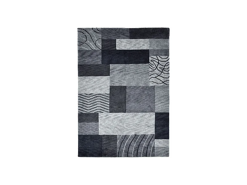 Handgeknüpfter Wollteppich im patchwork Stil 250x350 cm Anthrazit Domas