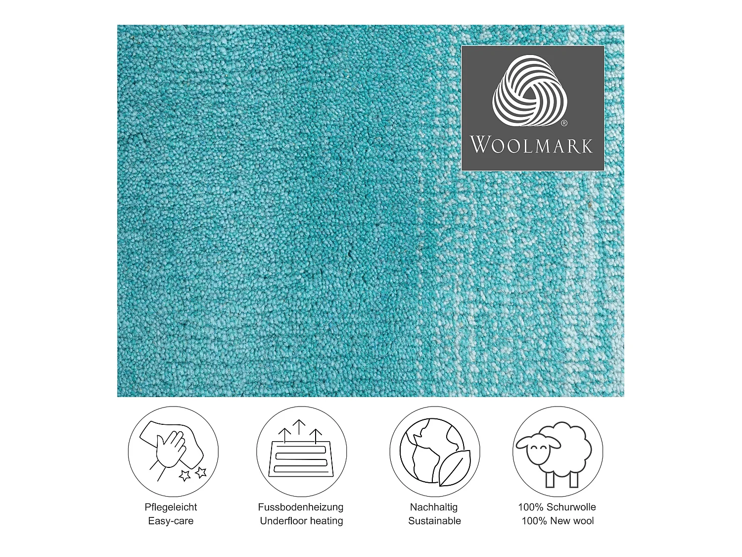 Tapis en laine avec dégradé de couleurs 70x140 cm turquoise Wool Comfort
