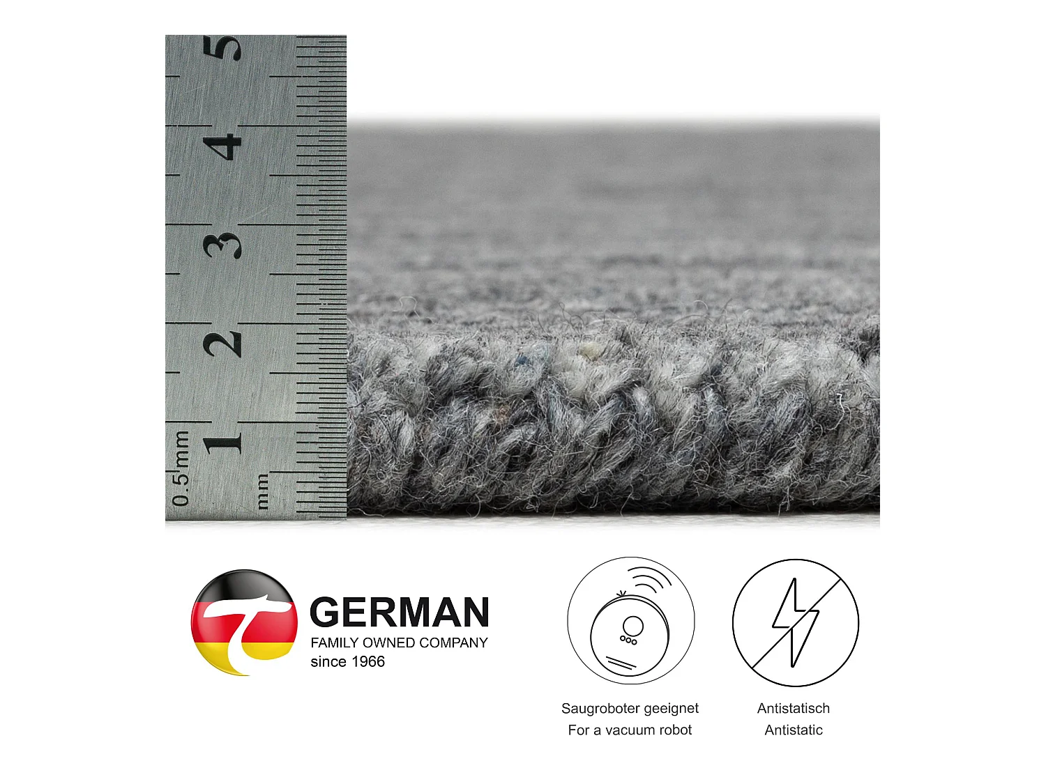 Handgewebter UNI Wollteppich 100x100 cm Anthrazit Pure