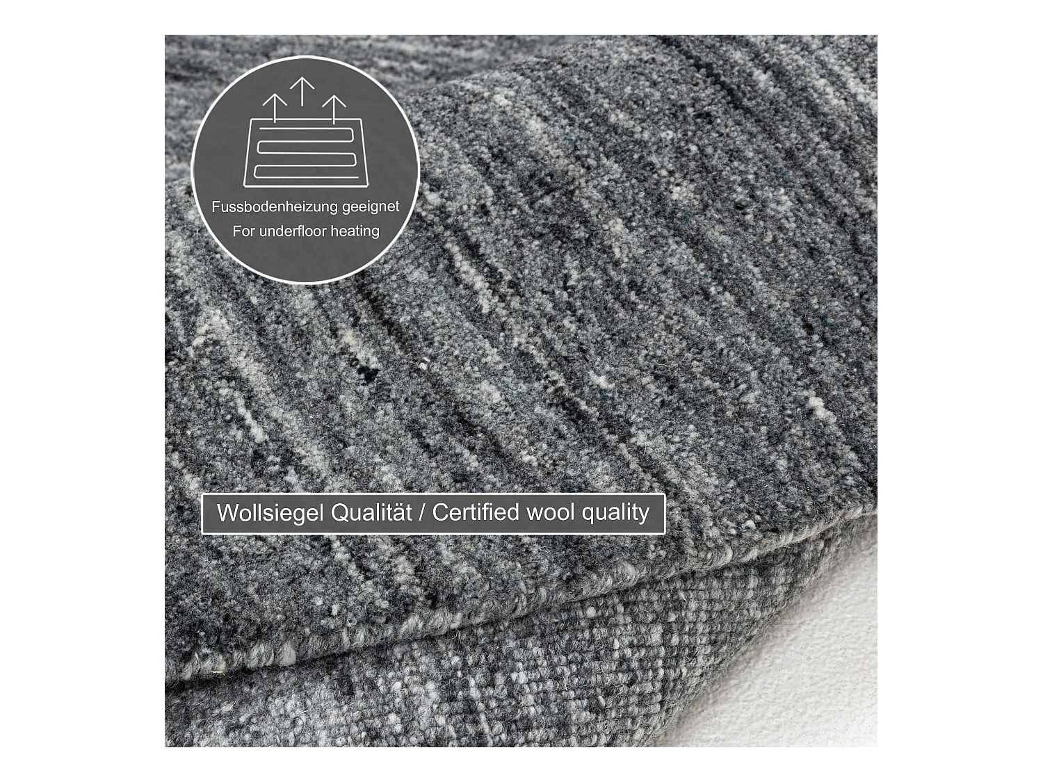 Handgewebter UNI Wollteppich 100x100 cm Anthrazit Pure