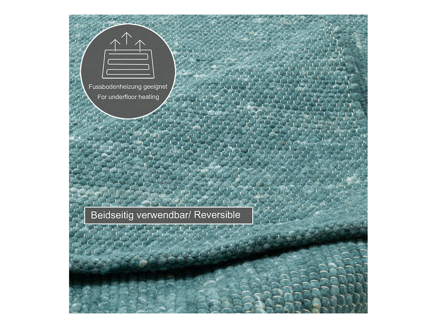 Tapis en laine réversible tissé à la main 190x290 cm pétrole Alpen