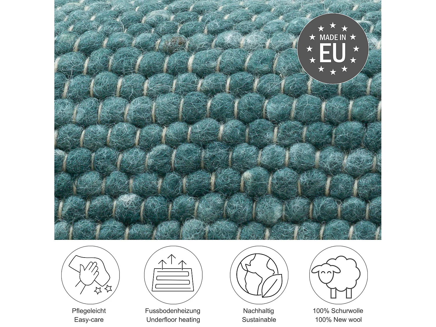 Tapis en laine réversible tissé à la main 190x290 cm pétrole Alpen