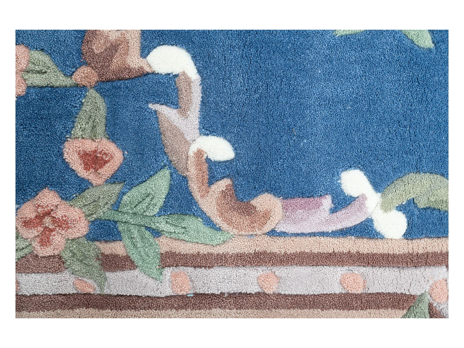Tapis tufté à la main avec bordure, style Aubusson  90x160 cm bleu Ming