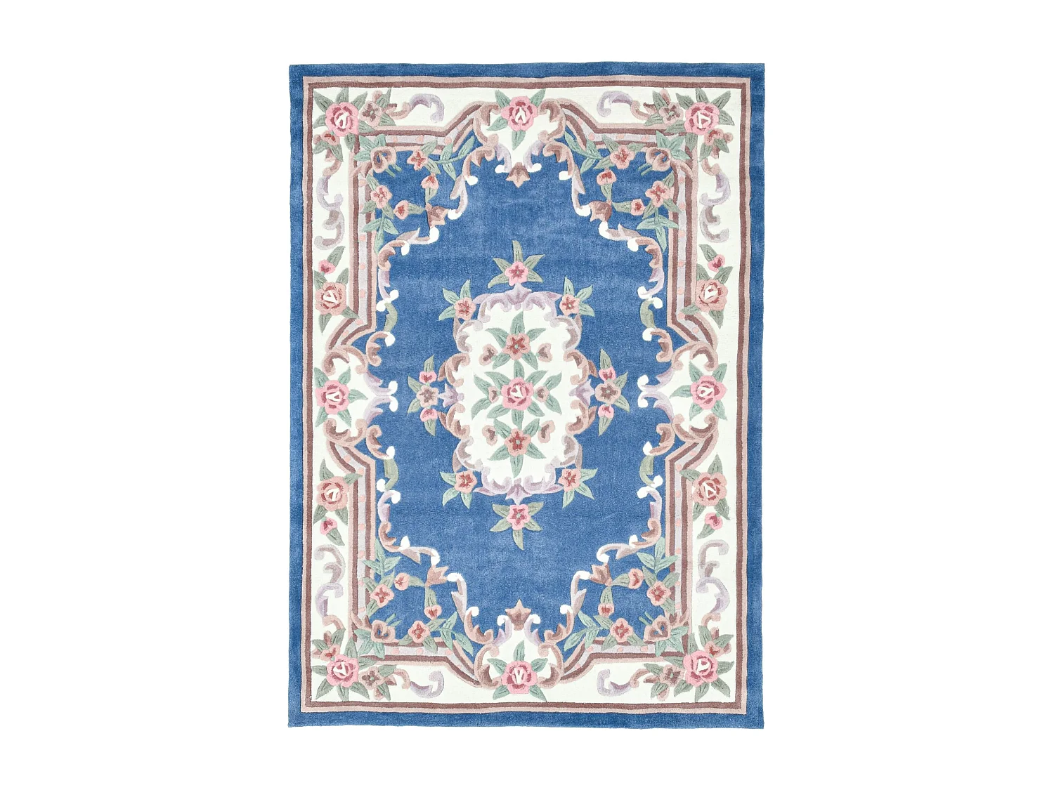 Handgetuft tapijt met rand in Aubusson-design  90x160 cm blauw Ming